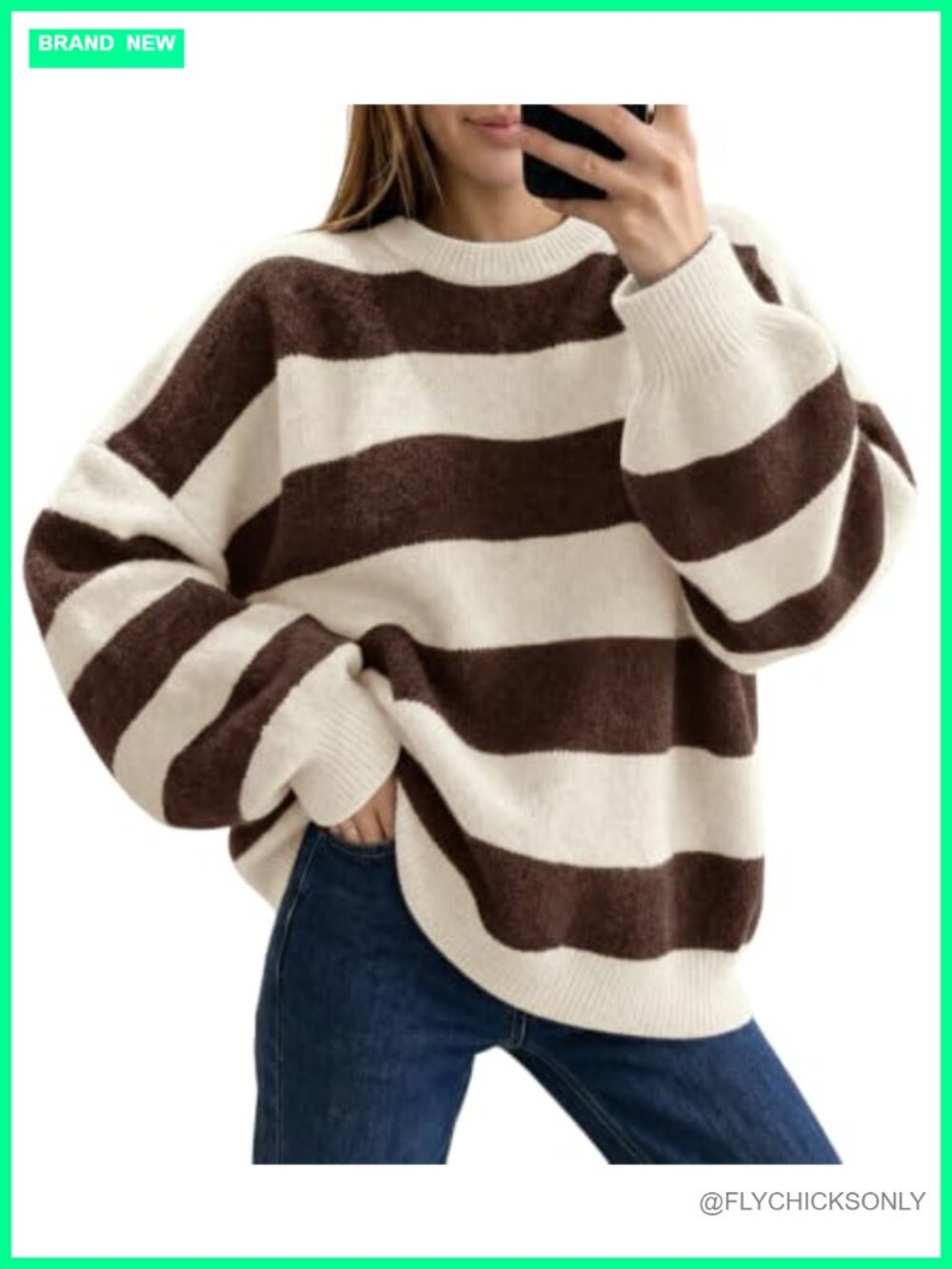 Oversized Striped Color Block Knit Pullover Sweater Lantern Sleeve